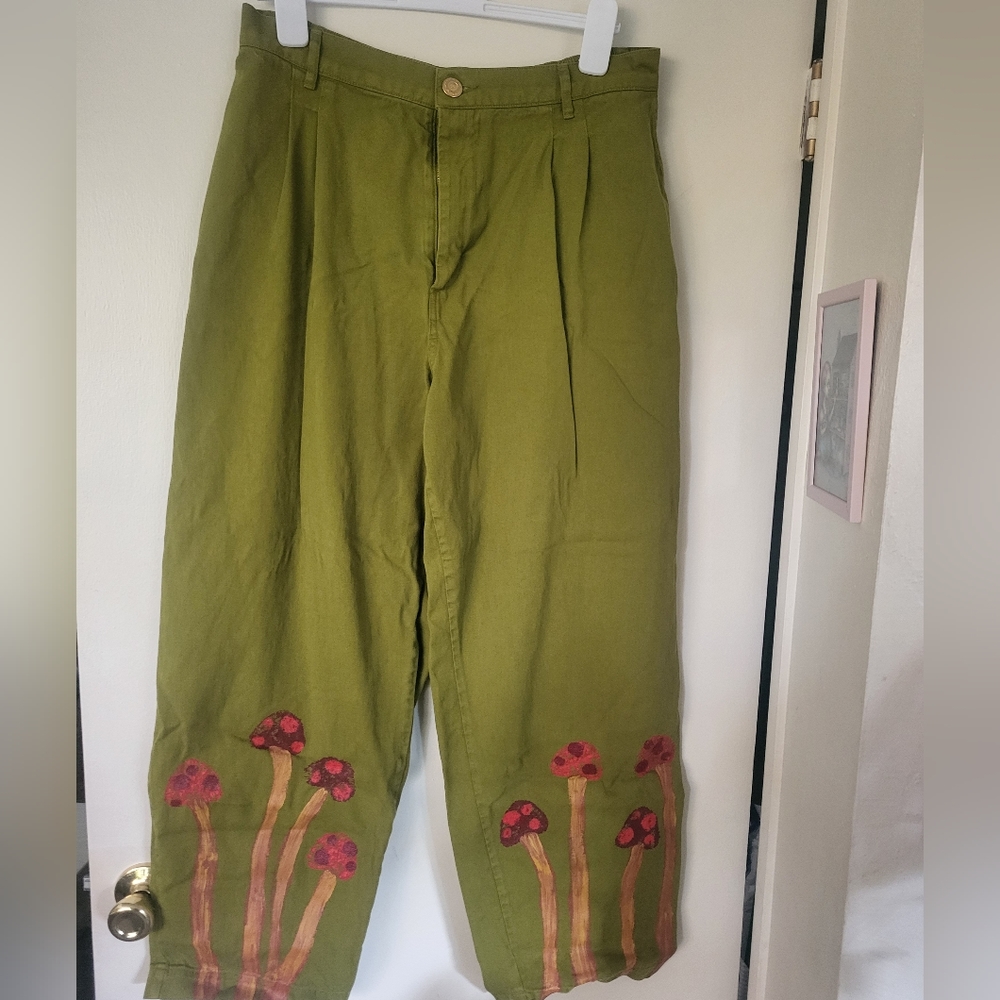 Big bud press trousers with hand painted mushrooms